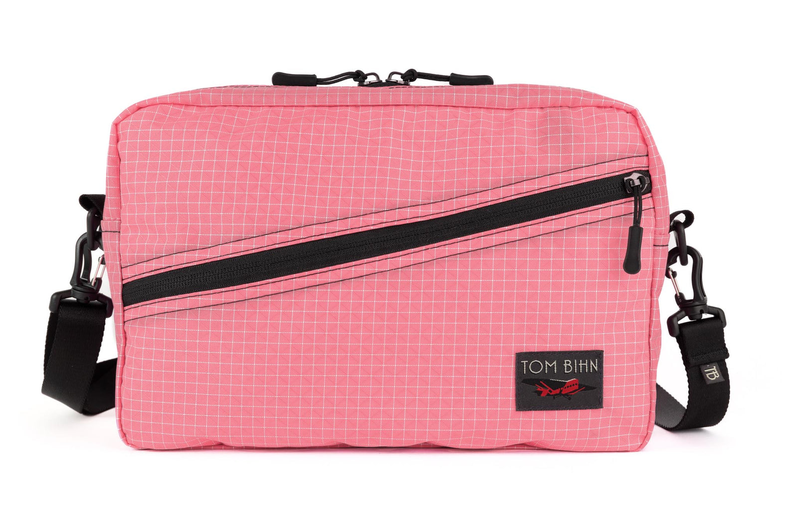 visible variant TB0921-4D^^A Packing Cube Shoulder Bag in Sakura (pale pink with white grid) 200 Halcyon with a 1-inch shoulder strap attached