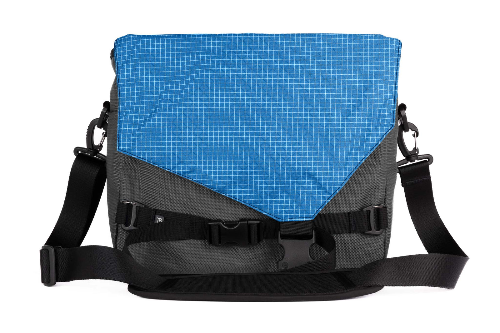 visible variant TB0204-GKLD^^The Maker's Bag in Nebulous Grey (Medium grey )525 Ballistic with an Island (blue with white grid) 200 Halcyon interior.