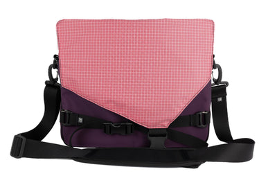visible variant TB0204-UK4D^^The Maker's Bag in Aubergine (dark purple) Ballistic with a Sakura (pale pink with white grid) 200 Halcyon interior.