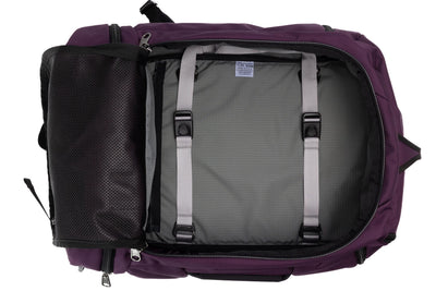 visible variant TB0903-UKGL^^ An open Techonaut 45 with an Aubergine (red-ish purple) exterior and a Mountain Grey (grey with light grey grid) interior.