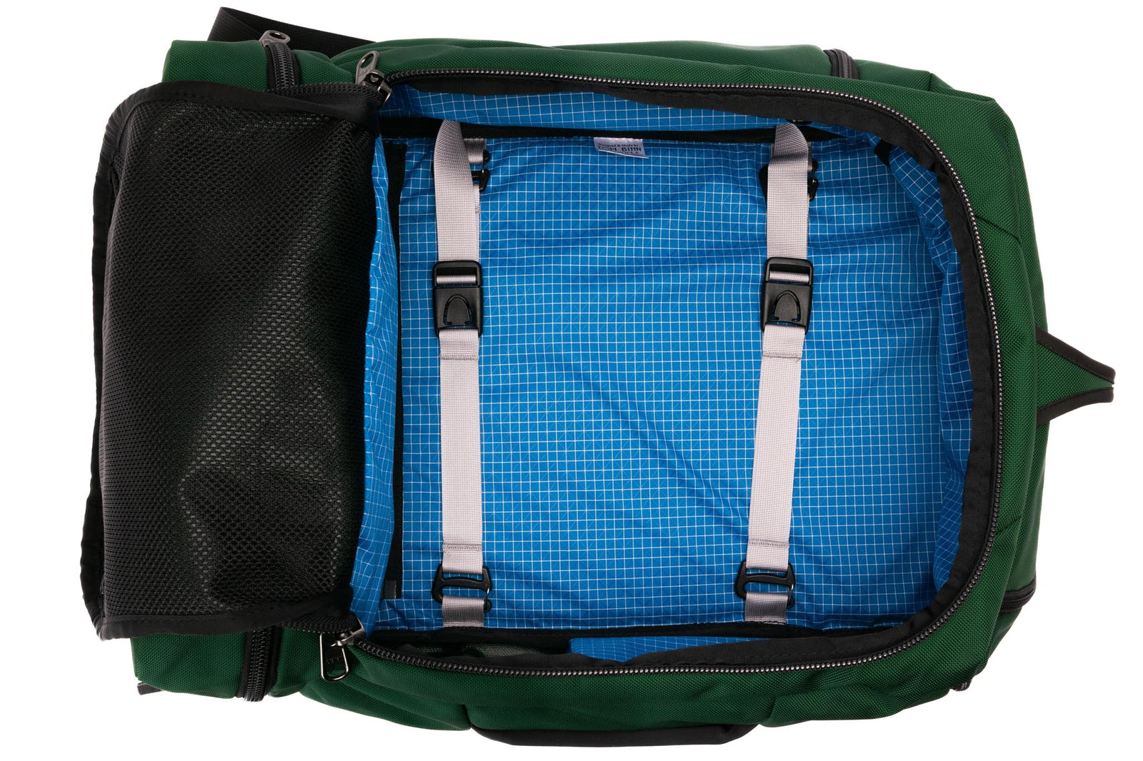 visible variant TB0903-WKLD^^ An open Techonaut 45 with a Wilderness (forest green) exterior and a Island (blue) interior.