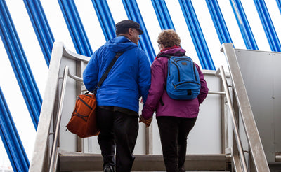 ^^A person ascending a staircase with the Synapse 19.