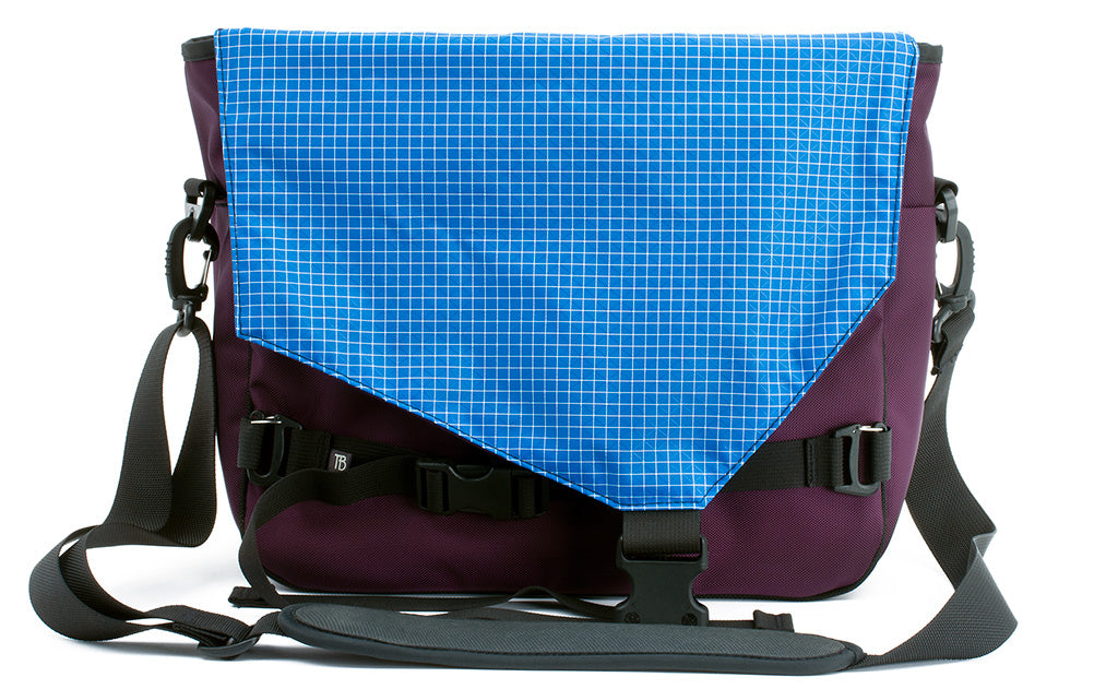 visible variant TB0204-UKLD^^The Maker's Bag in Aubergine (dark purple) 525 Ballistic with an Island (blue with white grid) 200 Halcyon interior.