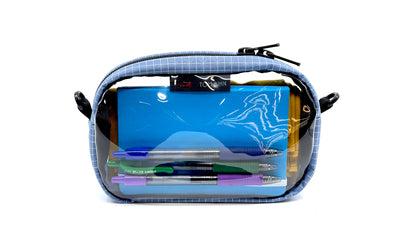 visible variant TB0917-7D^^A Acuity (faded blue) with white grid pattern (Halcyon) 3D Clear Organizer Cube filled with sundries.