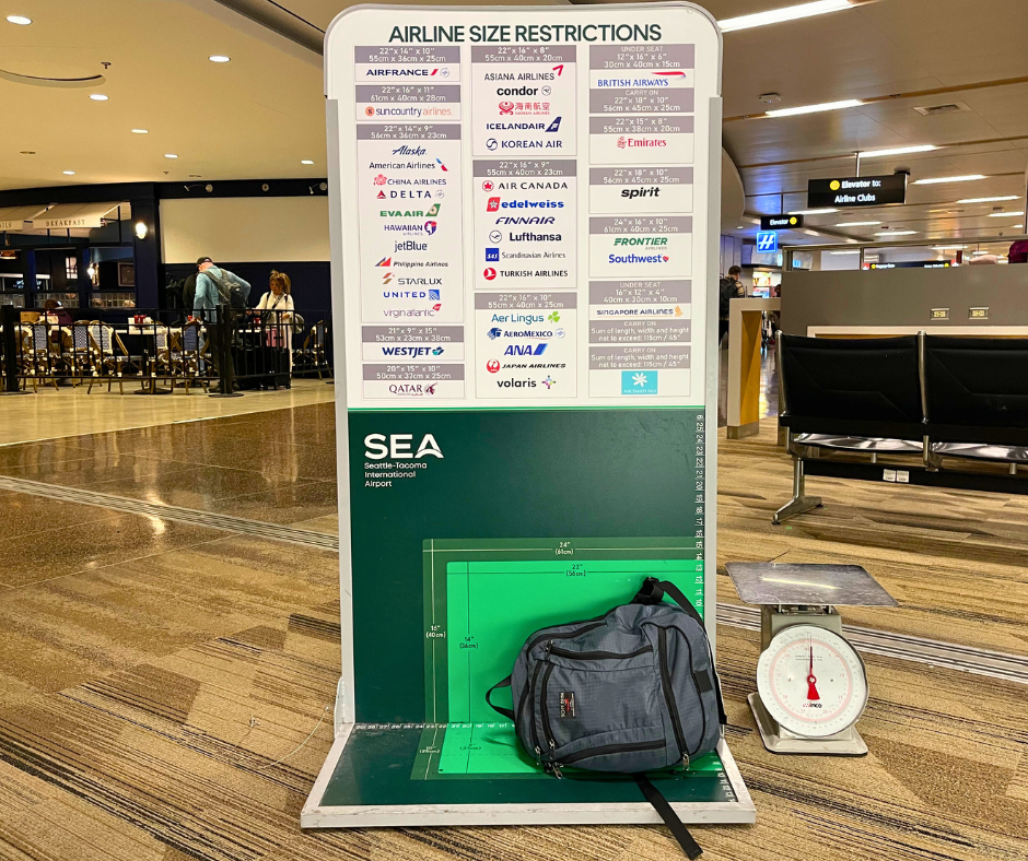 Synapse 19 in a baggage sizer at the airport.