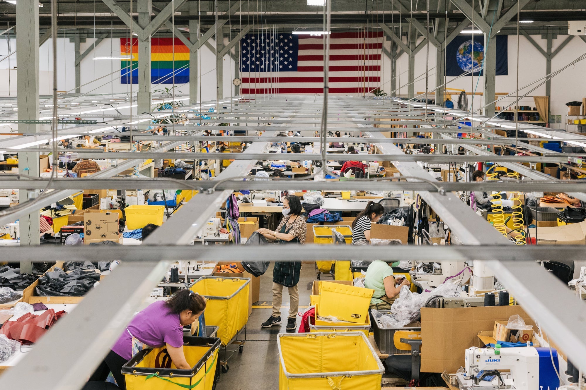 Overhead view of TOM BIHN production floor.