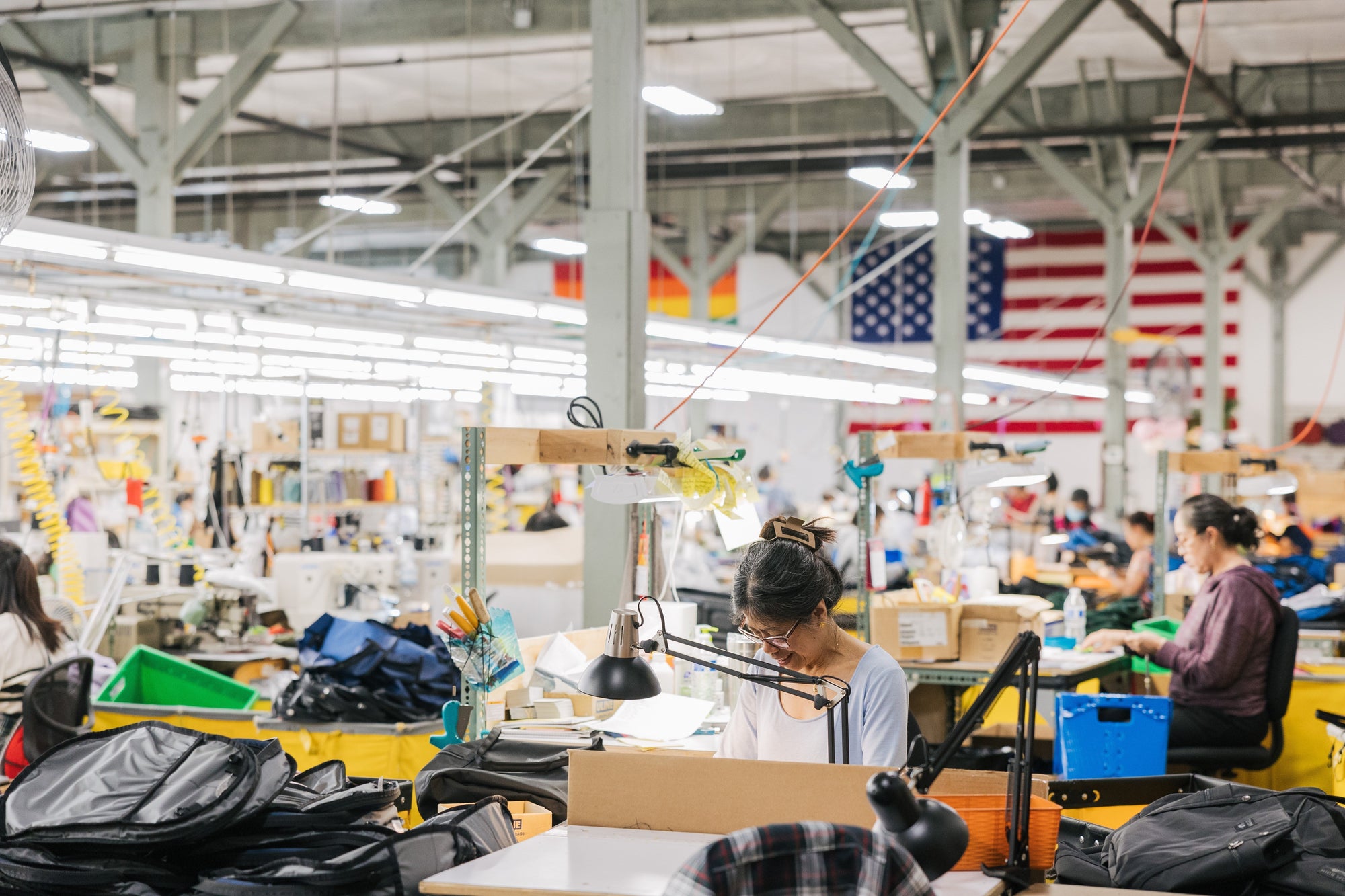 TOM BIHN factory and showroom production floor. 