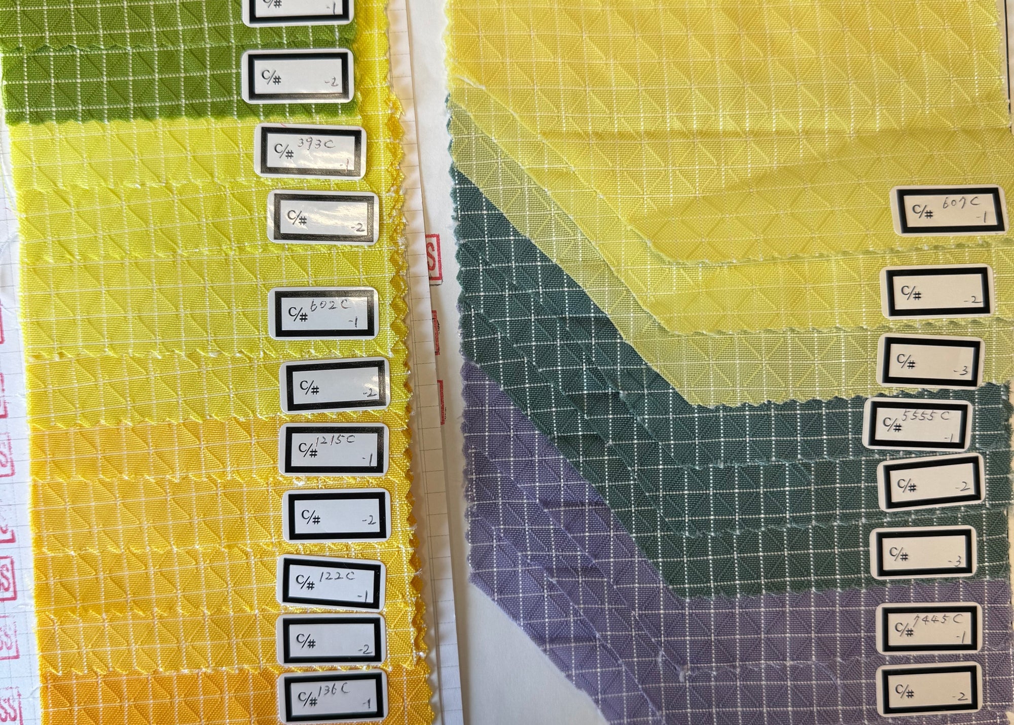 A closeup on some potential 200d Halcyon colors in various shades of yellow, green, and purple.