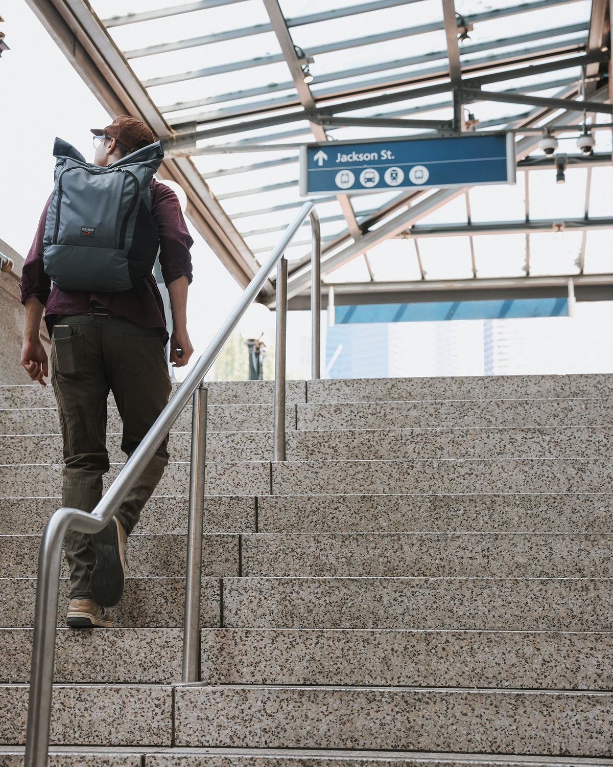 visible lifestyle^^A person climbing some stairs while wearing the Adept