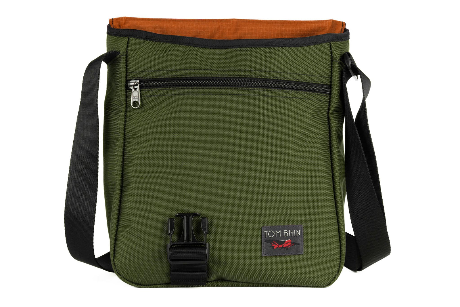 visible variant TB0202-VKPL^^Medium Cafe Bag in Saguaro 630 Ballistic with Persimmon (dark orange with light orange grid) 210 Cerylon interior