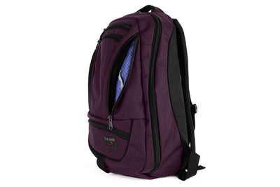 variant visible TB0122-UK9D^^ Purple backpack with black straps on a white background. 