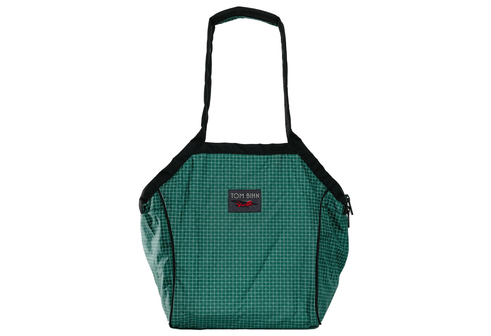 visible variant TB0612-KD^^A Small Zip-Top Shop Bag in Sitka (dark green with white grid) 200 Halcyon.