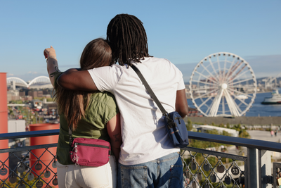 lifestyle visible^^Two people sightseeing wearing Side Effect and Side Kick.