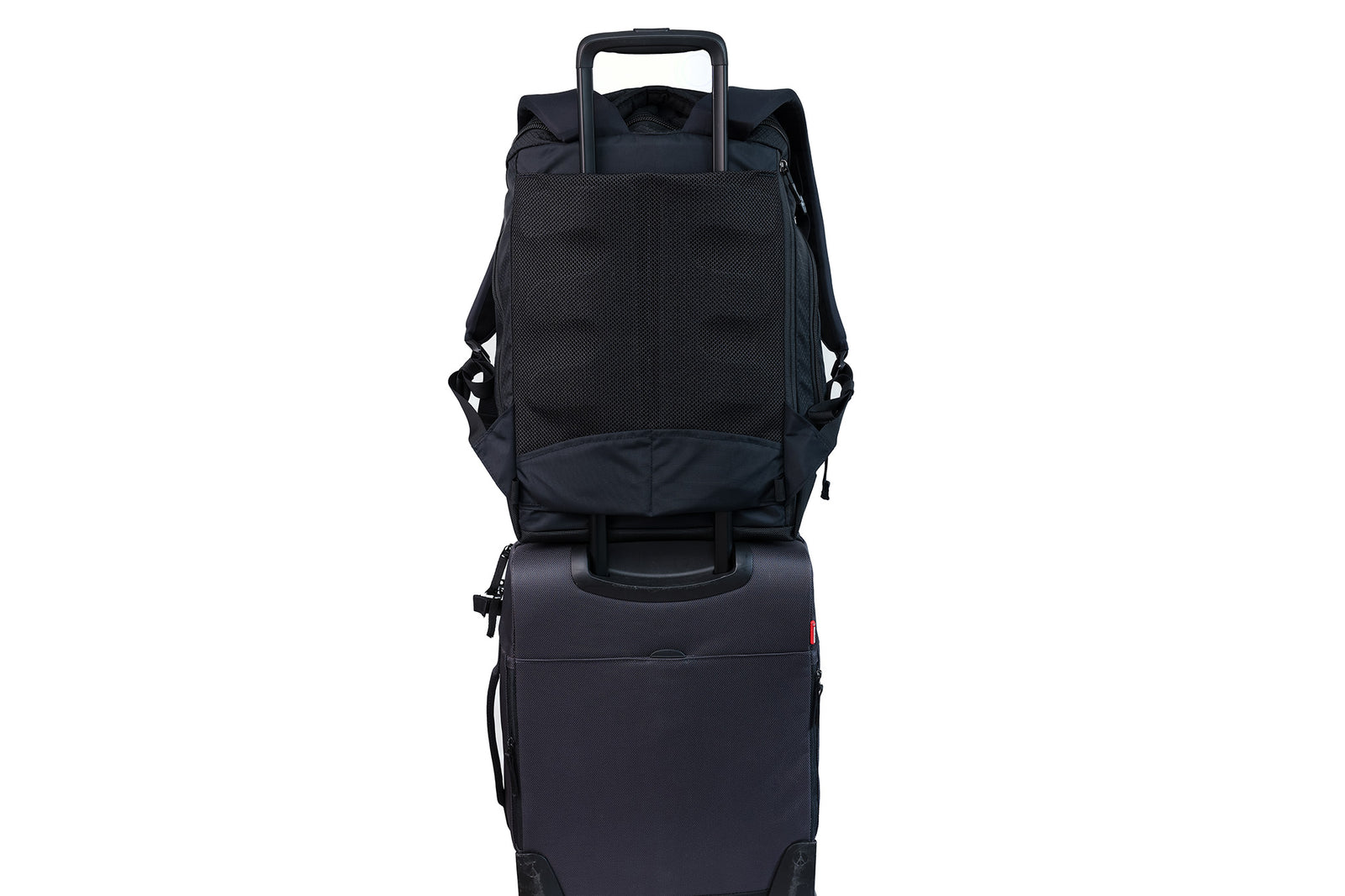 visible detail^^^The Smart Alec 2.0 over the handle of a rollaboard bag.