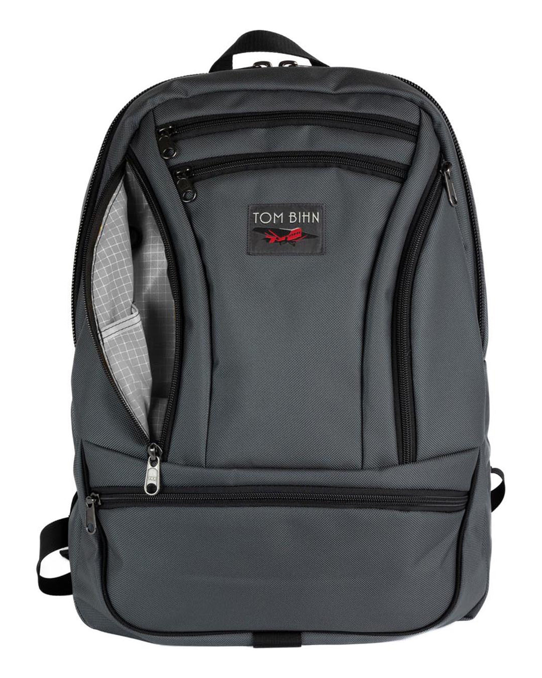 visible variant TB0113-GKND^^A Nebulous Grey Ballistic Synapse 25 with the side pocket open showing the Northwest Sky Halcyon lining color.