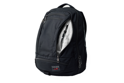 Visible Variant TB0120-BTTD^^Black backpack with visible brand logo on a white background