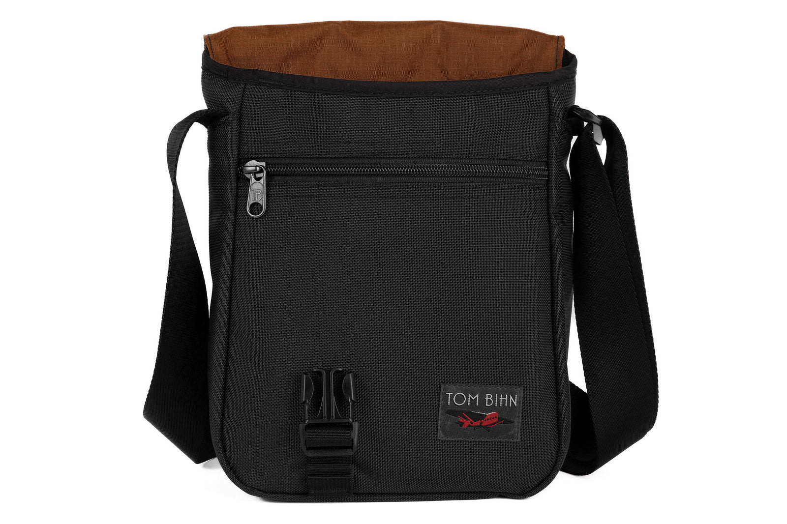 visible variant TB0201-BKPL^^The Small Cafe Bag in Black with a Persimmon interior