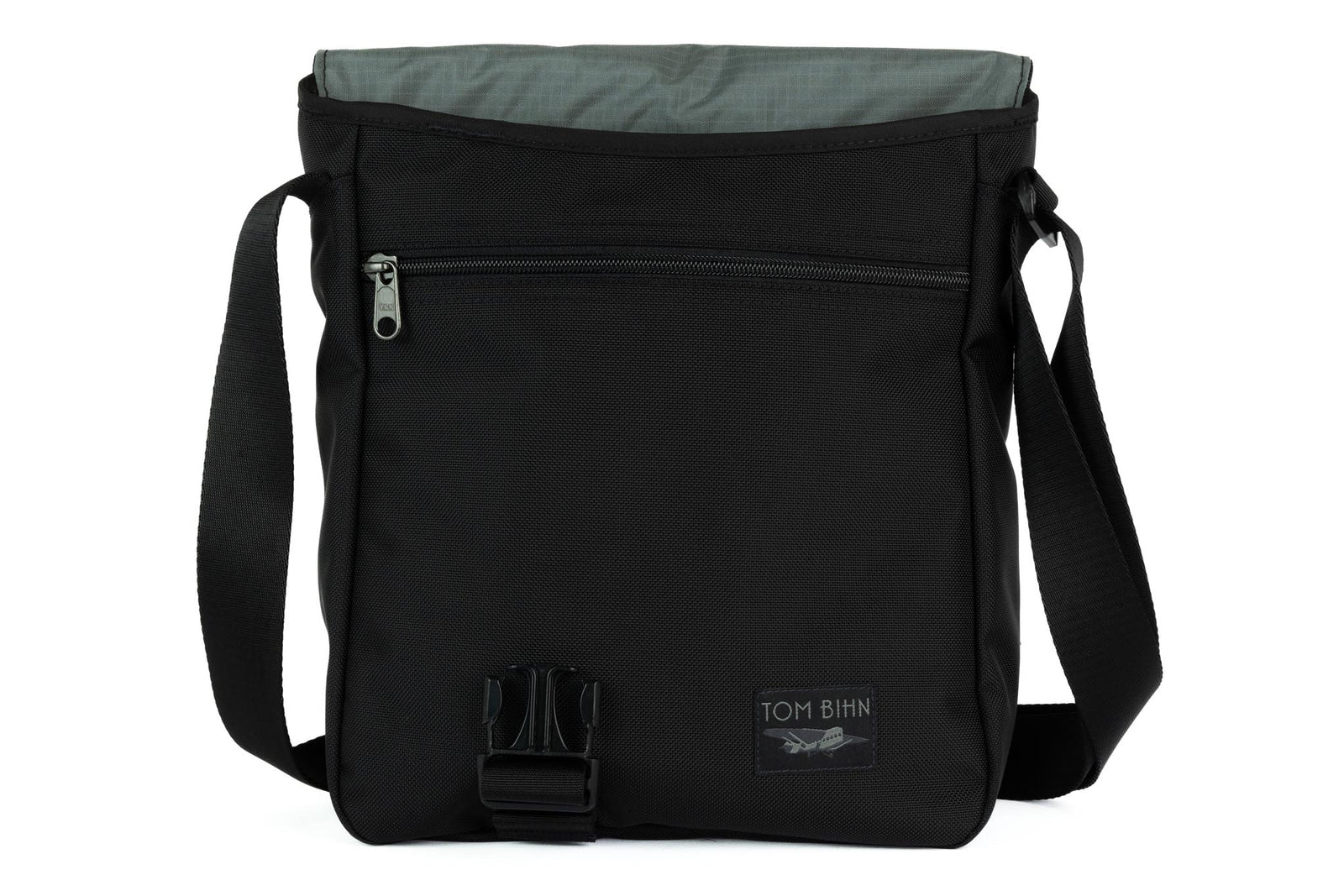 visible variant TB0202-BKGL^^Medium Cafe Bag in Black Ballistic with a Mountain Grey interior.