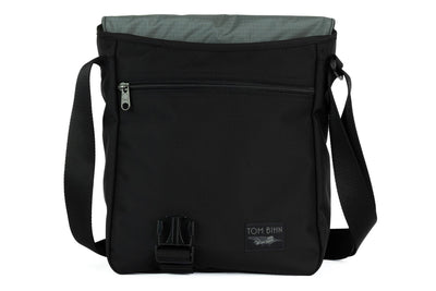 visible variant TB0202-BKGL^^Medium Cafe Bag in Black Ballistic with a Mountain Grey interior.
