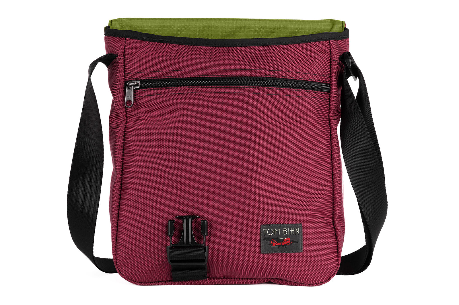 visible variant TB0202-PKML^^Medium Cafe Bag in Raspberry (pale red) Ballistic with Moss 210 Cerylon interior.