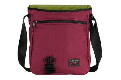 visible variant TB0202-PKML^^Medium Cafe Bag in Raspberry (pale red) Ballistic with Moss 210 Cerylon interior.
