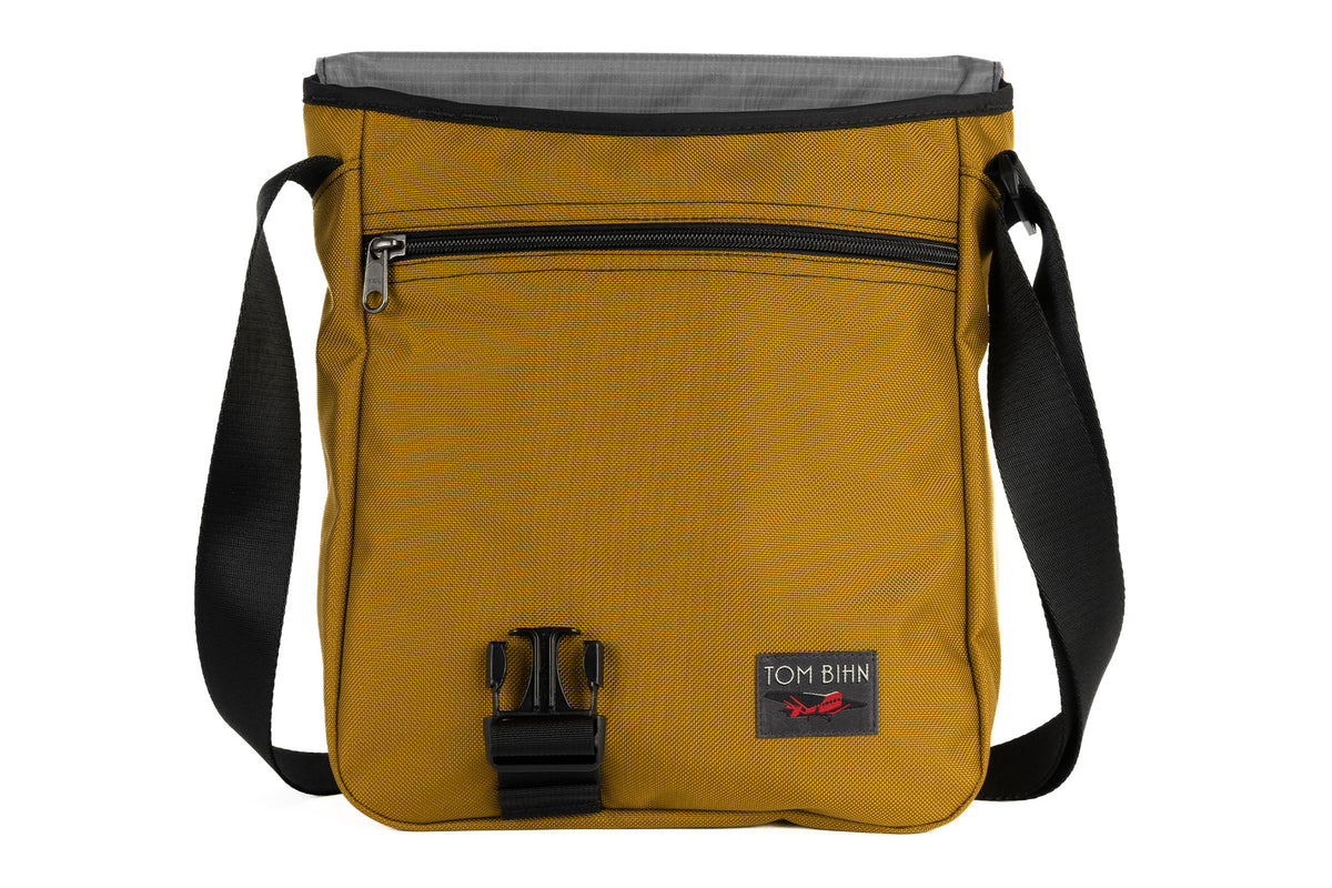visible variant TB0202-YKGL^^Medium Cafe Bag in Saffron (dark yellow) Ballistic with Mountain 210 Cerylon interior.