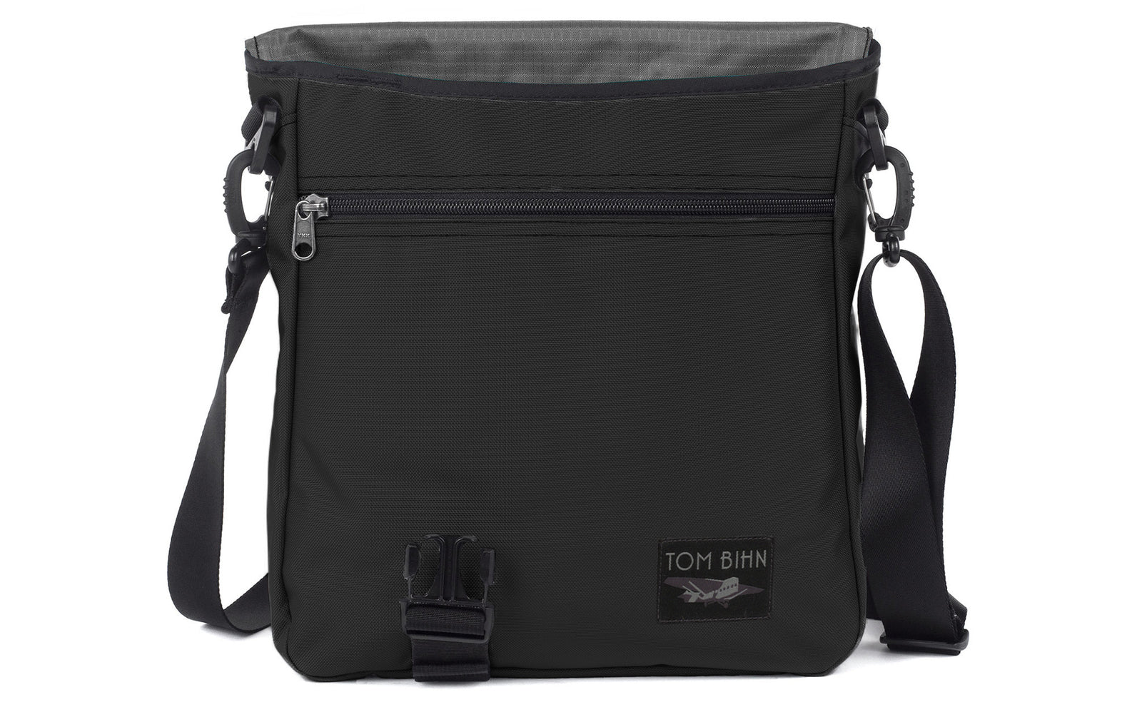 visible variant TB0203-BKGL^^Large Cafe Bag in Black Ballistic with a Mountain Grey Cerylon interior.