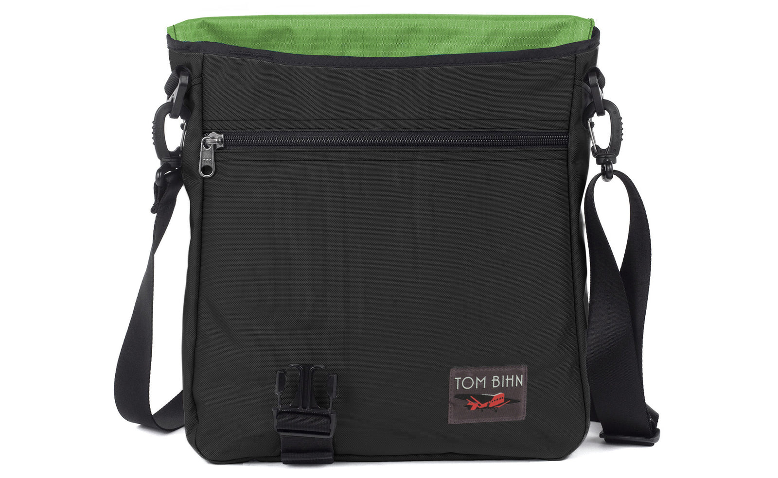 visible variant TB0203-BKML^^Large Cafe Bag in Black Ballistic with a Moss Cerylon interior.