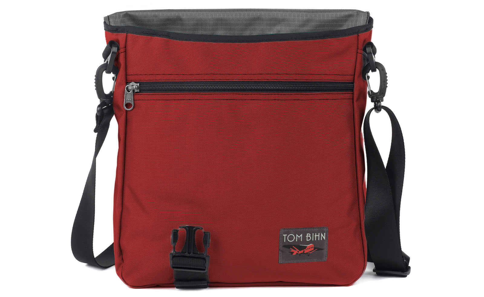 visible variant TB0203-MKGL^^Large Cafe Bag in Mars Red Ballistic with a Mountain Grey Cerylon interior.