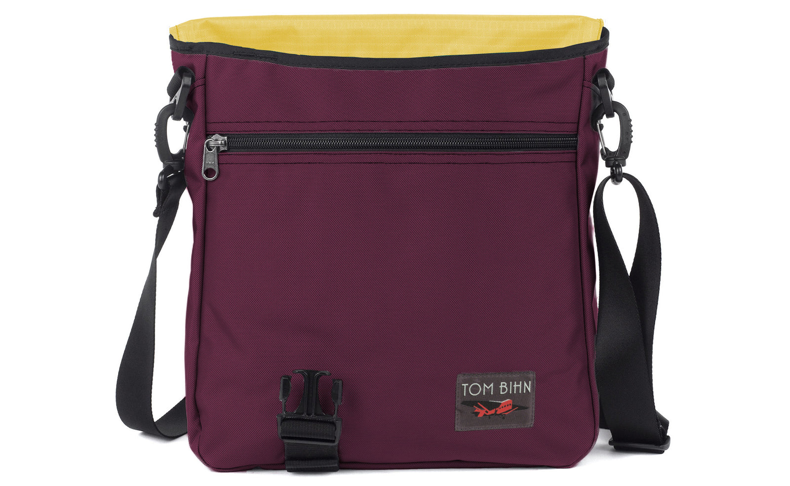 visible variant TB0203-UKRL^^Large Cafe Bag in Aubergine Ballistic with a Marigold Cerylon interior.