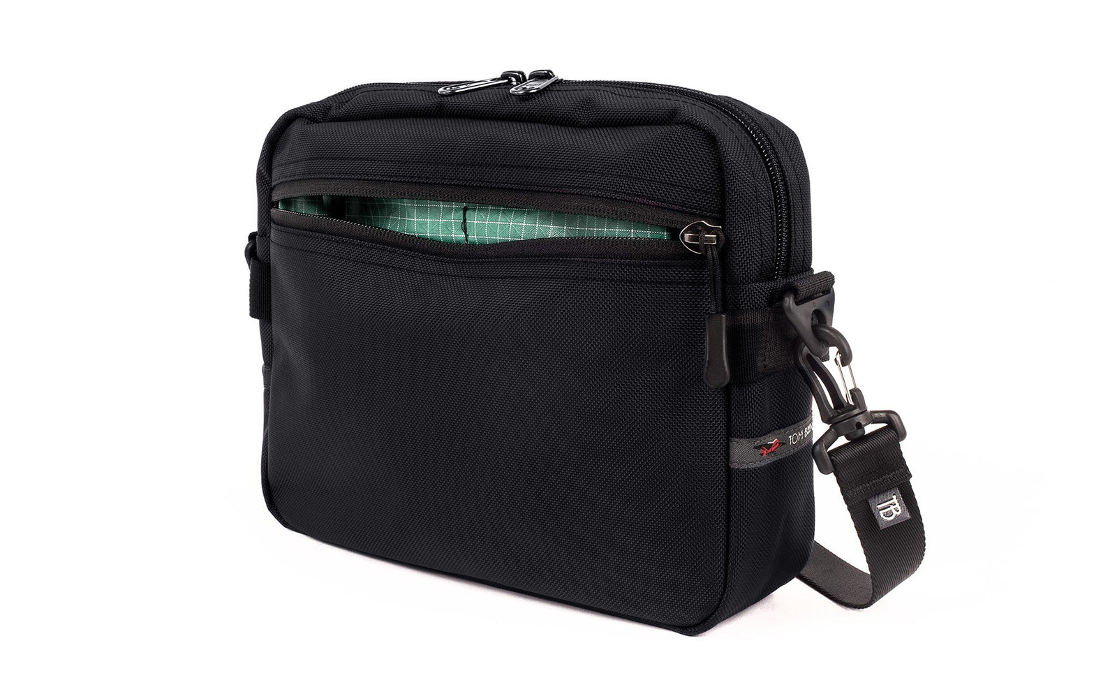visible variant TB0414-BKGD^^The Side Kick in Black Ballistic with an Seafoam (pale green with white grid) 200 Halcyon interior.