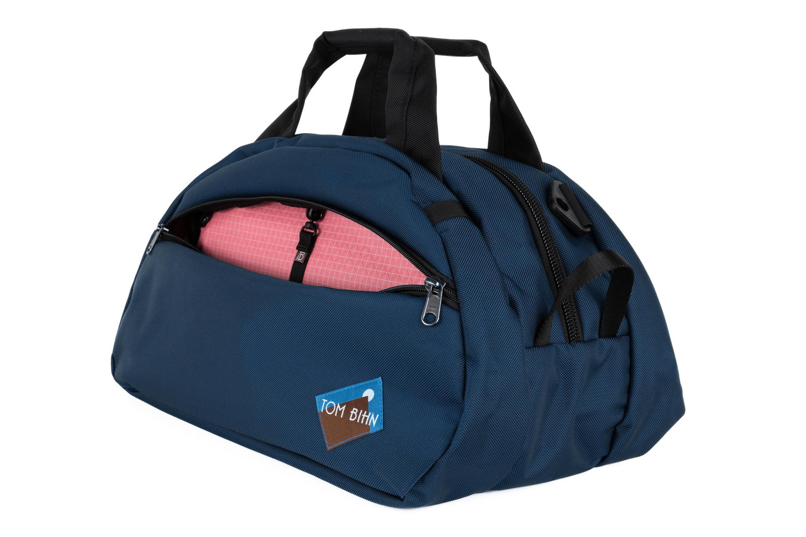 visible variant TB0435-DK4D^^The Old School Carry All in Deep Blue 630 Ballistic with Sakura (pale pink with white grid) 200 Halcyon interior.