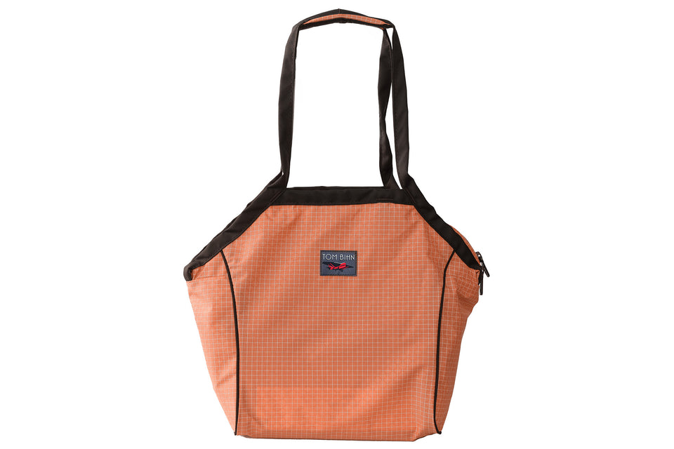 visible variant TB0612-3D^^A Small Zip-Top Shop Bag in Honeydew (pale orange with white grid) 200 Halcyon.