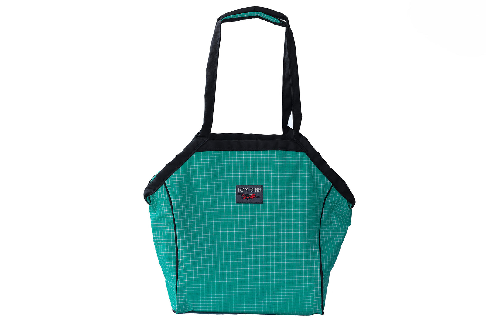 visible variant TB0612-ED^^A Small Zip-Top Shop Bag in Kelpie (blue-green with white grid) 200 Halcyon.
