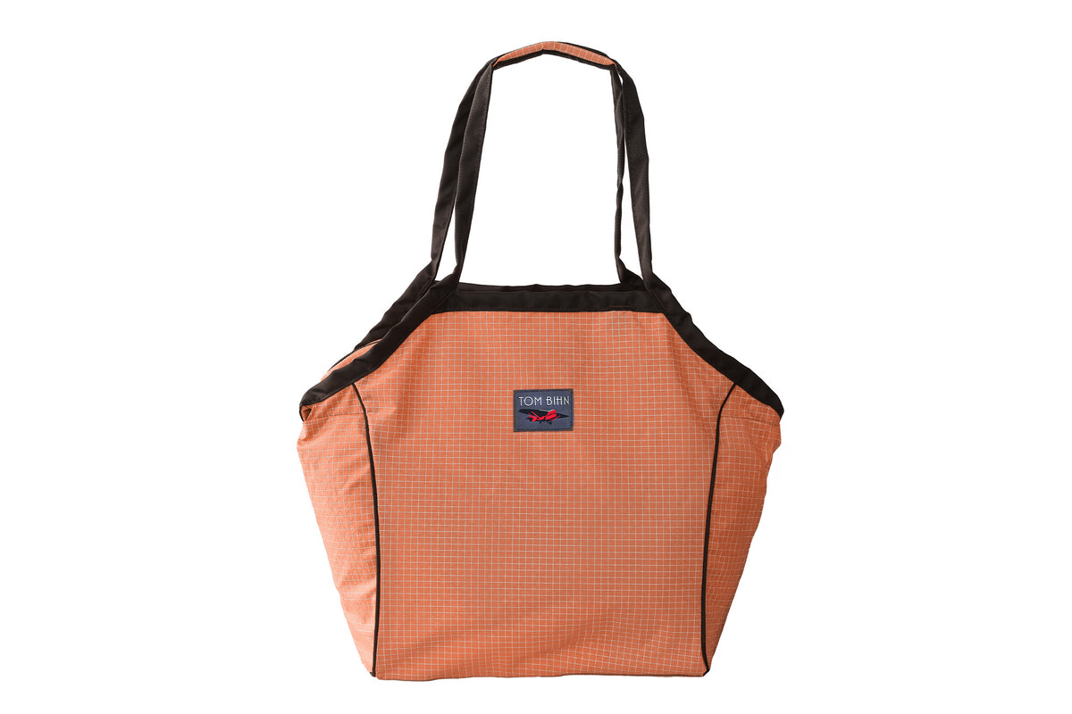 visible variant TB0614-3D^^A Small Zip-Top Shop Bag in Cantaloupe (pale orange with white grid) 200 Halcyon.