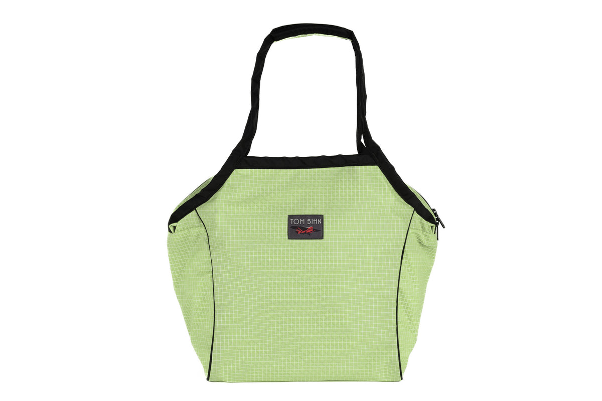 visible variant TB0614-HD^^A Small Zip-Top Shop Bag in Honeydew (pale green with white grid) 200 Halcyon.