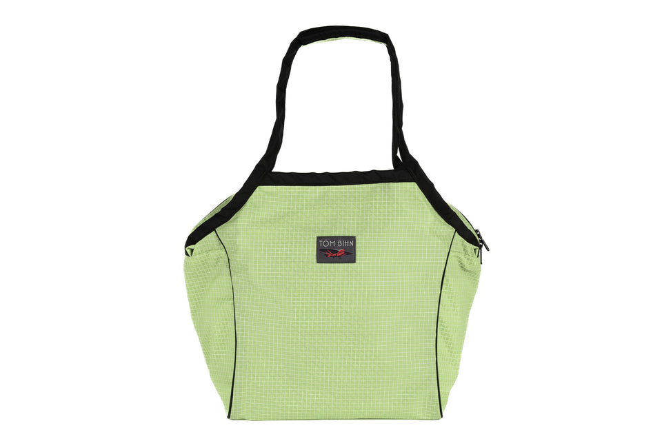 visible variant TB0614-HD^^A Small Zip-Top Shop Bag in Honeydew (pale green with white grid) 200 Halcyon.