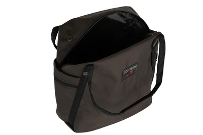 visible variant TB0615-RK^^An above shot of the Pop Tote in Ursa (brown-grey) Ballistic with the main compartment open.