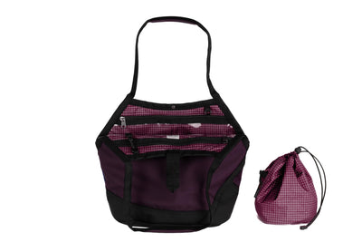 visible variant TB0660-UK5D^^A Swift in Aubergine Ballistic with Acai (dark purple with white grid) 200 Halcyon interior and Yarn Stuff Sack.
