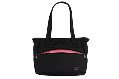 visible variant TB0715-BK4D^^Photo of the Nomad Tote in Black Ballistic with Sakura (pale pink with white grid) 200 Halcyon interior.