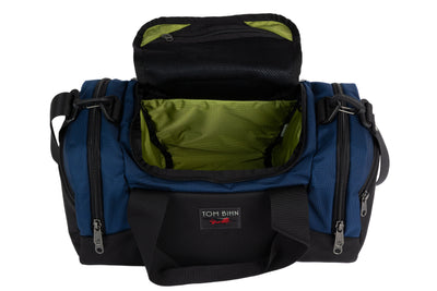 visible variant TB0904-DKML^^The Night Flight Travel Duffel in Deep Blue Ballistic with a Moss 210 Cerylon interior.