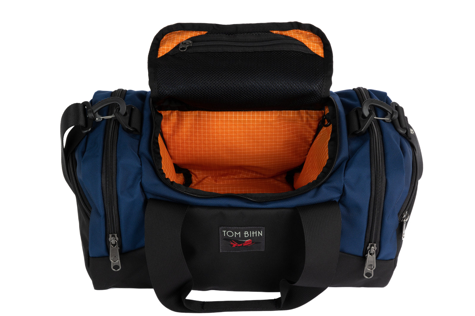 visible variant TB0904-DKZD^^The Night Flight Travel Duffel in Deep Blue Ballistic with a Zest 200 Halcyon interior.