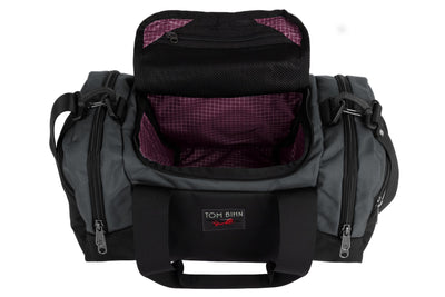 visible variant TB0904-GK5D^^The Night Flight Travel Duffel in Nebulous Grey Ballistic with an Acai 200 Halcyon interior.