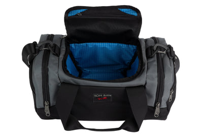 visible variant TB0904-GKLD^^The Night Flight Travel Duffel in Nebulous Grey Ballistic with an Island 200 Halcyon interior.