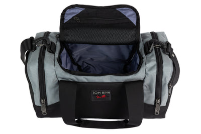 visible variant TB0904-LKDL^^The Night Flight Travel Duffel in Cloud Ballistic with a Dusk 210 Cerylon interior.