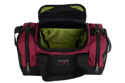 visible variant TB0904-PKML^^The Night Flight Travel Duffel in Raspberry Ballistic with a Moss 210 Cerylon interior.