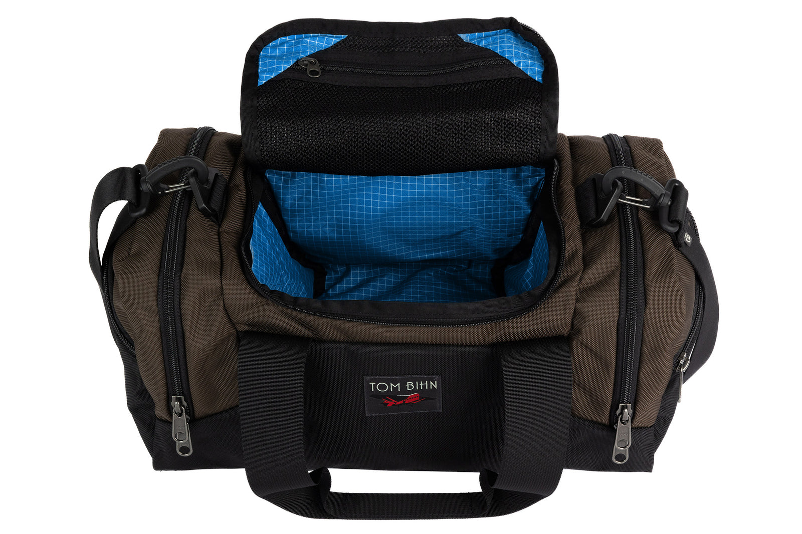 visible variant TB0904-RKLD^^The Night Flight Travel Duffel in Ursa Ballistic with a Island 200 Halcyon interior.