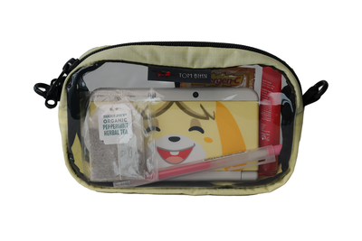 visible variant TB0917-2D^^An Lemonade pale yellow with white grid pattern (Halcyon) 3D Clear Organizer Cube filled with sundries.