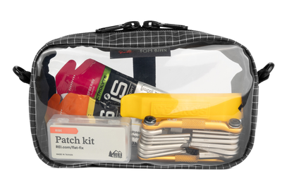 visible variant TB0917-SD^^A Steel (dark grey with white grid pattern) Halcyon 3D Clear Organizer Cube filled with sundries.