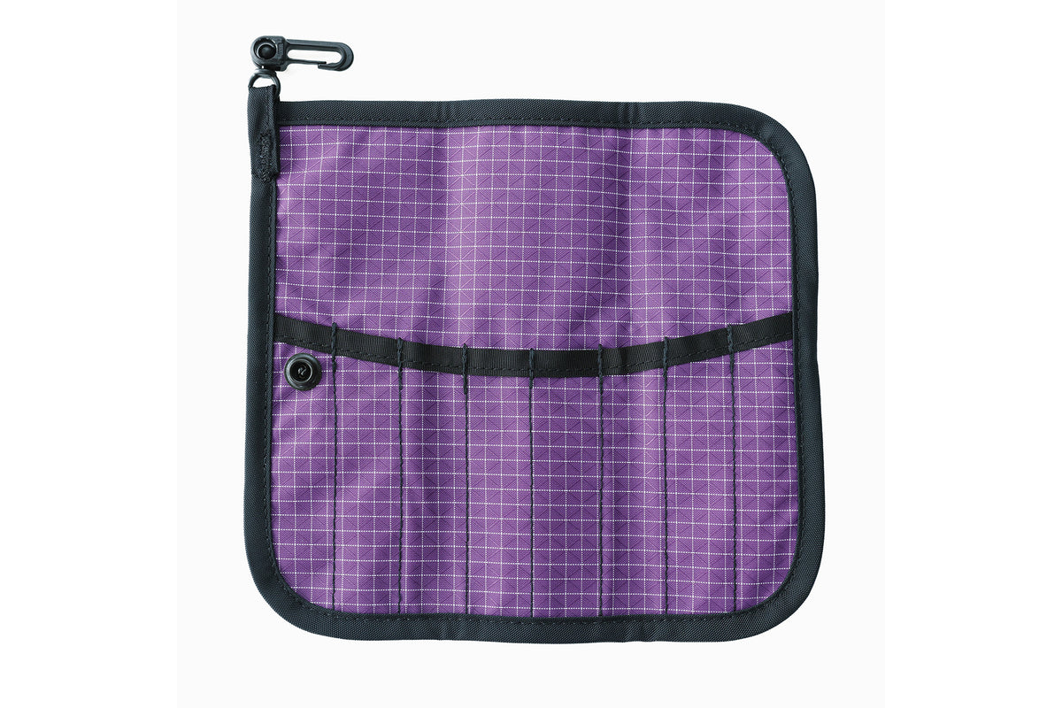 visible variant TB1235-UD^^The front of a Tool Pen Wrap in Ultraviolet (purple with white grid) 200 Halcyon.